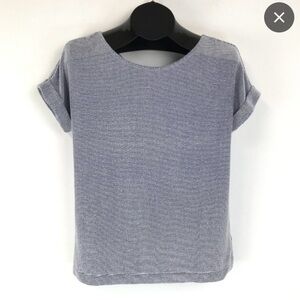 Christian Siriano Striped Blue White Blouse Cap Sleeve Top V-neck Button Up, XS